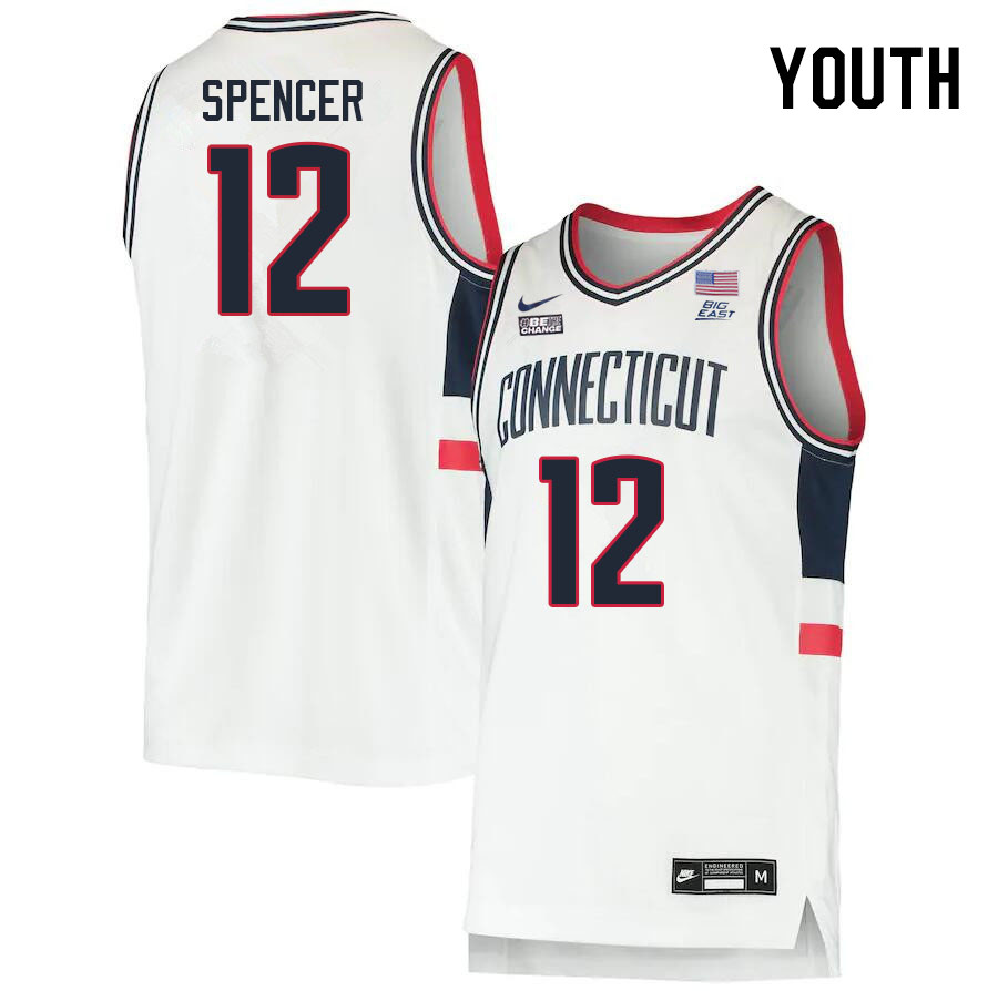 Youth #12 Cam Spencer Uconn Huskies College 2022-23 Basketball Stitched Jerseys Stitched Sale-White